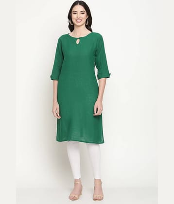 Queenley - Green Cotton Blend Women's Straight Kurti ( Pack of 1 )