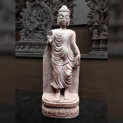 Lord Buddha standing Pink Stone Statue