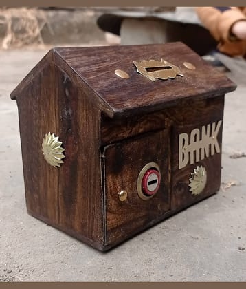 SWH - Wood Brown Piggy Bank ( Pack of 1 )