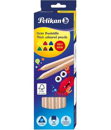 COLOR PENCILS  6`S(THICK TRI, 5MM,NATURAL WOOD)
