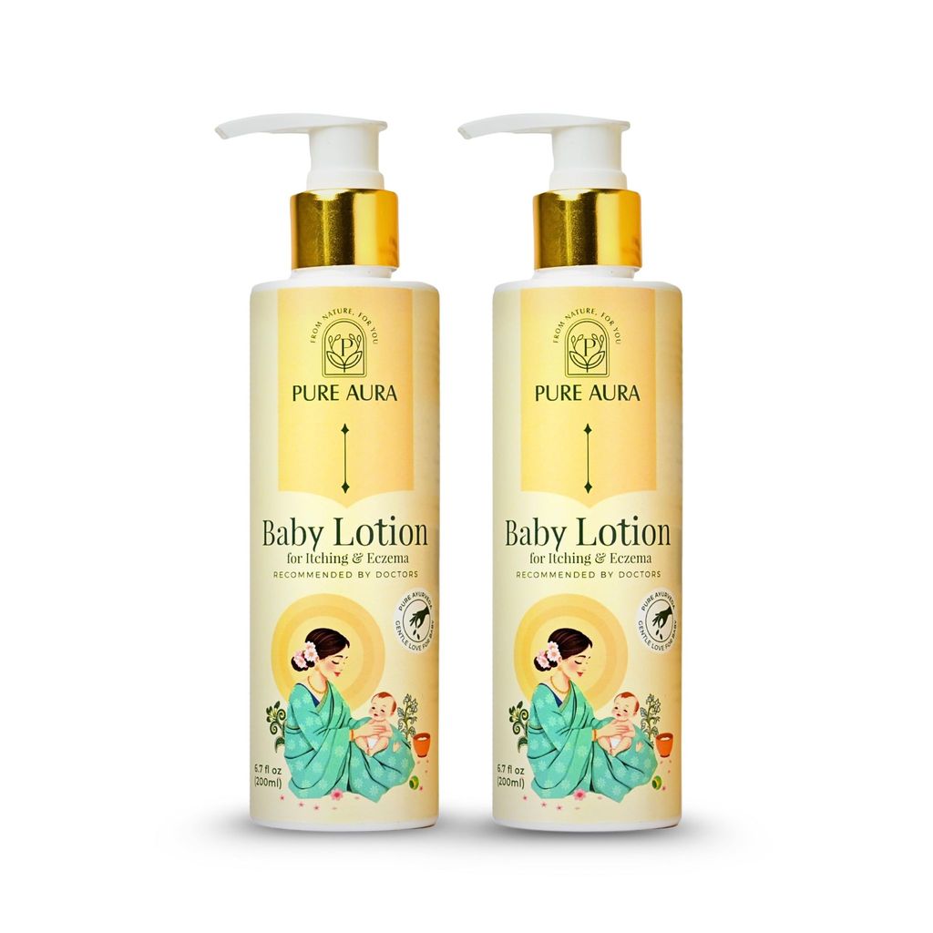 Pure Aura Baby Lotion for Itching & Eczema Relief 200ml | Ayurvedic, Chemical-Free Moisturizer for Dry & Sensitive Skin | Safe for Newborns Baby & Kids | Daily Use | Doctors Recommended | India