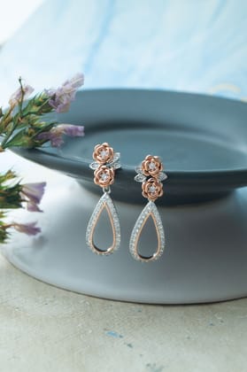 Garden Of Happiness Silver & Rose Gold Plated Sterling Silver Stud Earrings-Two Tone