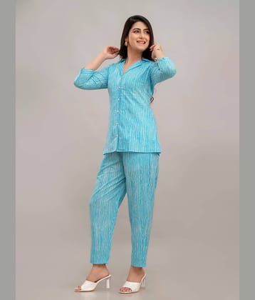 Frionkandy Women Printed Shirt With Trousers Co-Ord Set ( Blue )