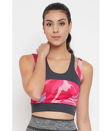 Clovia Pink Polyester Geometrical Sports Bra - Single