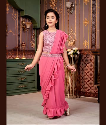 Aarika Georgette Lehenga Choli Set For Girls ( Pack of 1 , Pink )
