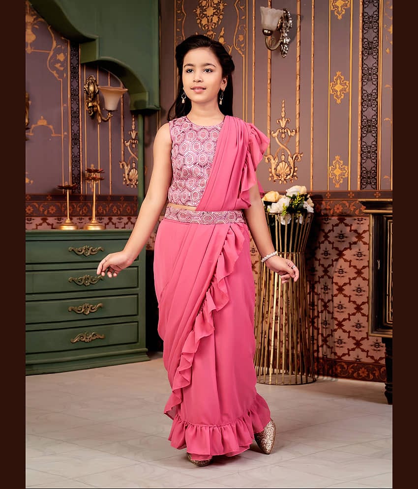 Aarika Georgette Lehenga Choli Set For Girls ( Pack of 1 , Pink )