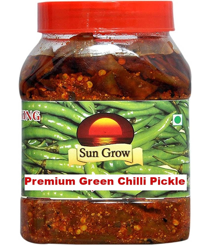 Sun Grow Homemade Organic Premium Kashmiri Green Chilli Pickle Achaar Tate of King Trust Pickle 1 kg