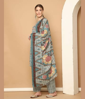 wonder weave Women Cotton Blend Printed Straight Kurti With Patiala Salwar ( Green )