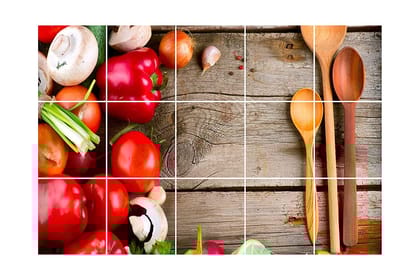 DreamKraft Vinyl Wooden Scope and Veggies Kitchen Sticker 73 cm X 47 cm, Multicolor