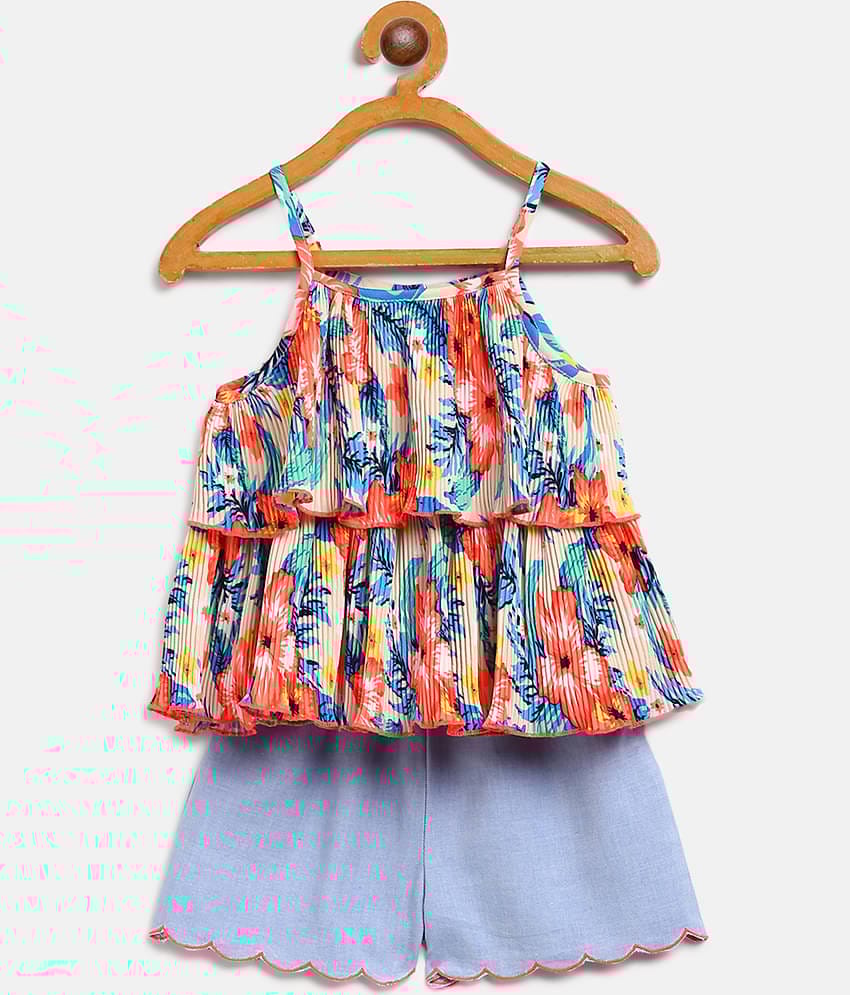 Nauti Nati Pack of 1 Baby Girls Polyester Top & Shorts ( Multicolor )