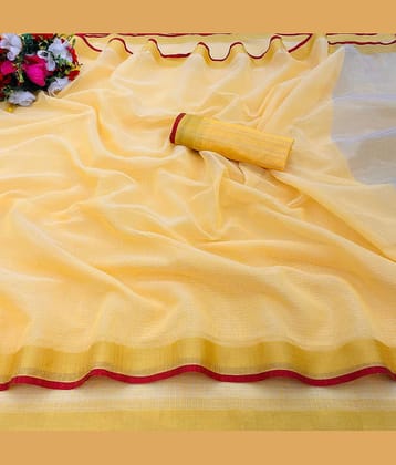 Gullak Cotton Checks Saree With Unstitched Blouse Piece ( Yellow )