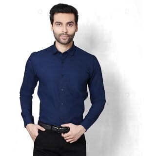 Baleshwar Men Dark Blue Solid Regular Fit Formal Shirt