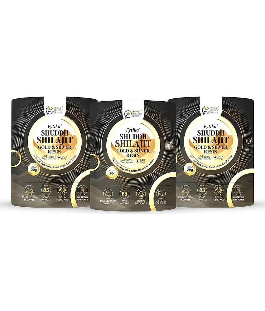 Fytika Shuddh Shilajit Gold and Silver Resin -100% Ayurvedic Himalayan Shilajit 20g (Pack of 3)