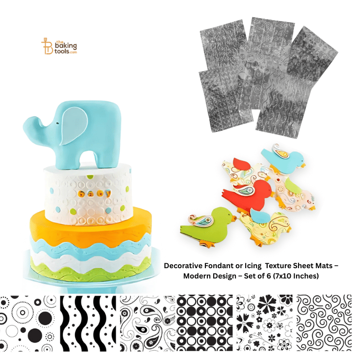 Decorative Fondant or Icing Texture Sheet Mats –  Modern Design – Set of 6 (7x10 Inches)