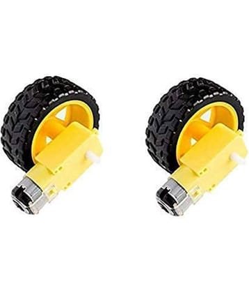 Dual Shaft BO Motor With 65mm Robot Wheel | Reinforced Rubber Wheel | Smart Car Robot Geared Motor | Geared DC Motor Pack of 2