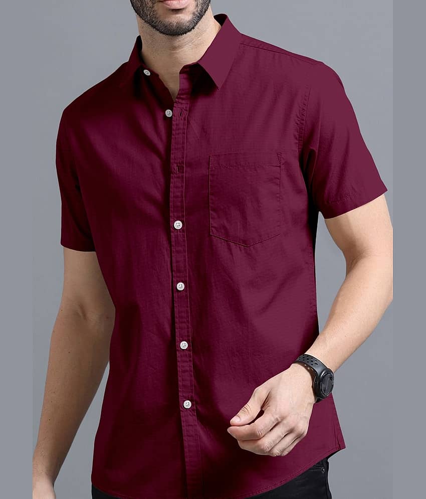 Ethnic Trendz Cotton Blend Regular Fit Solids Half Sleeves Men's Casual Shirt - Maroon ( Pack of 1 )