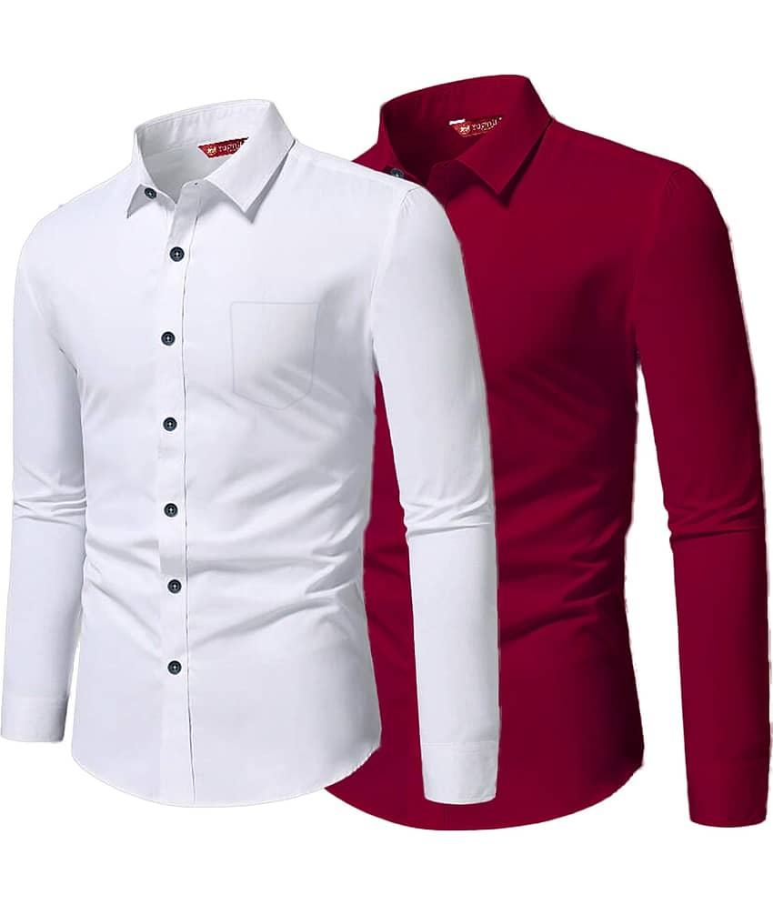 Yugnik Cotton Blend Slim Fit Full Sleeves Men's Formal Shirt - Green ( Pack of 2 )