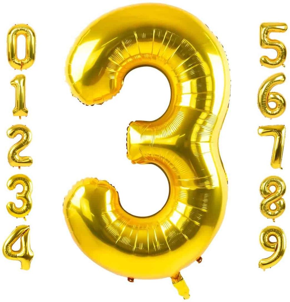 Number 3 Golden Foil Balloon - Helium Quality - 40 inches - 1PC - Party and Festive Needs | Buy online on ZillyBuy