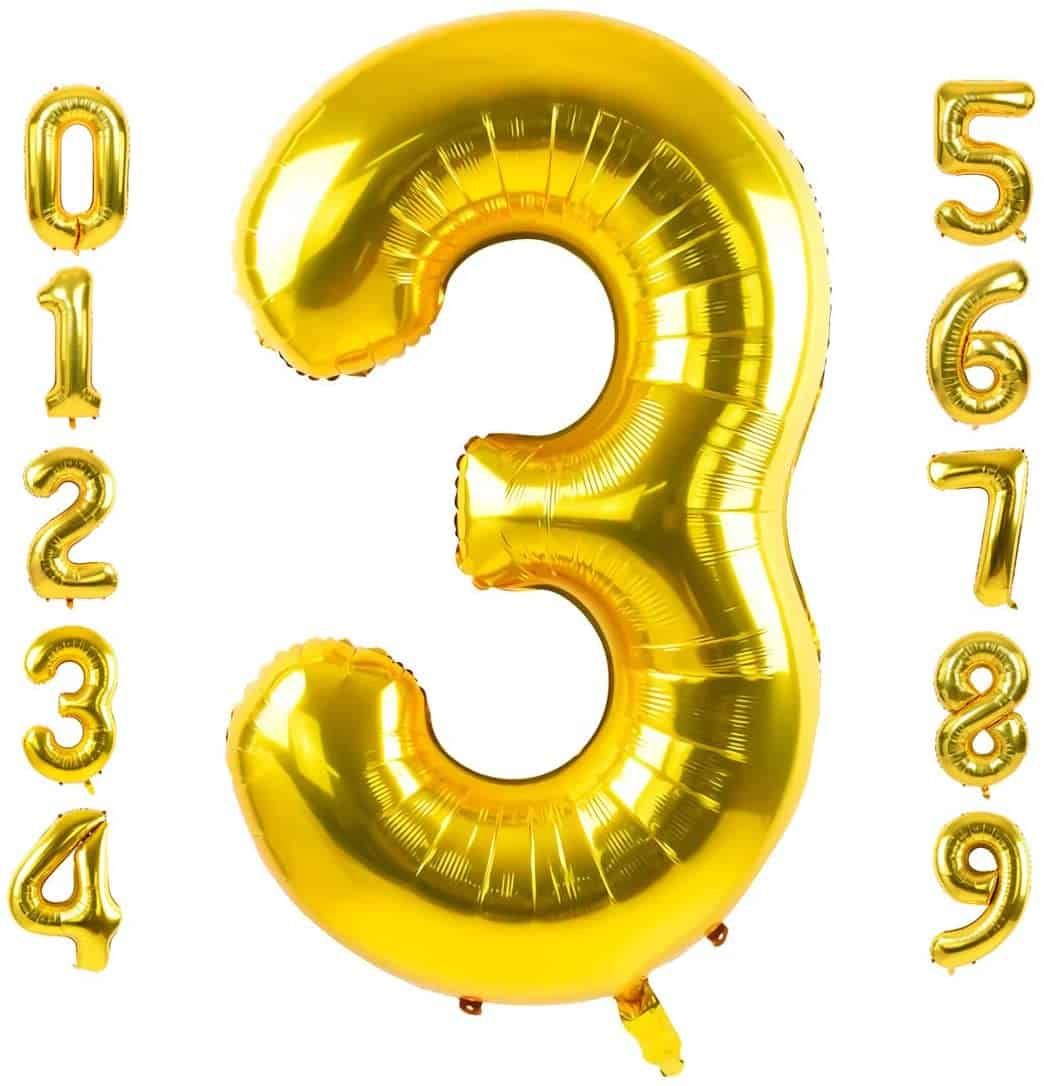 Number 3 Golden Foil Balloon - Helium Quality - 40 inches - 1PC