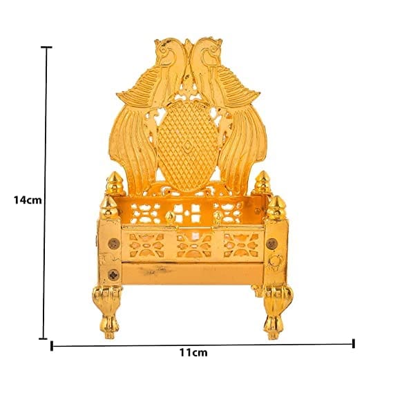 Metal God Ladoo Gopal Singhasan for Pooja Mandir,Puja Singhashan for god Golden Color (11Cm x 14Cm).