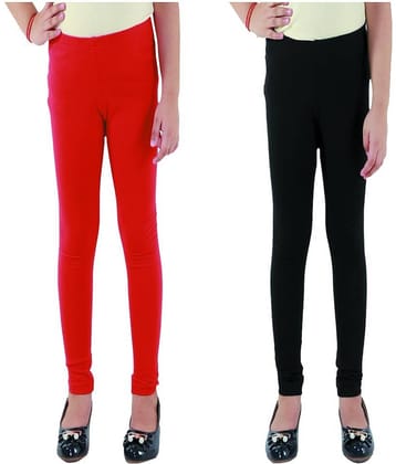 Kids Cave Pack of 2 Girls Cotton Blend Leggings ( Red )