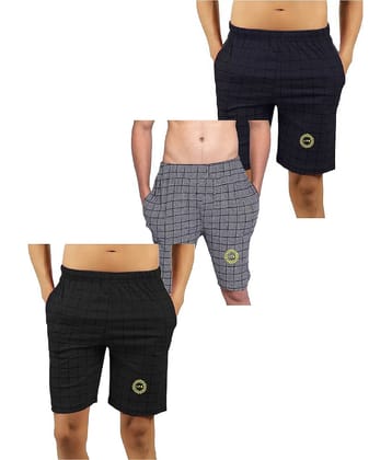MRB Cotton Lycra Printed Multicolor Men's Shorts Pack of 3