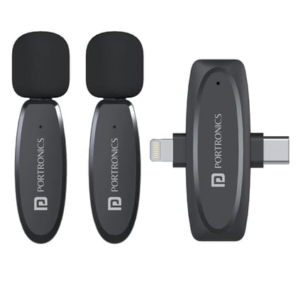 Portronics VlogMate, Type C & 8 Pin Receiver, Noise Cancellation, Plug & Play Technology, 30M Reception