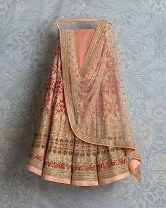 Alluring Peach Color Embroidered Semi Stitched Lahenga Choli