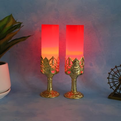 Decorative LED Candle Light Lamps with Golden Stand  (2 Pc)