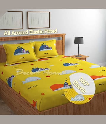 Decent Home Cotton Abstract Printed Fitted ( Double Bed ) - Yellow