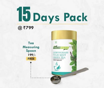 Freshville Lemongrass Tulsi Mint Green Tea | Pure & Natural | Immunity Booster | Control Cholesterol | Heart Health | Lemongrass, Tulsi leaves, Mint, Green tea Tin (50gm).15 Day Pack Freshville Lemongrass Tulsi Mint Green Tea | Pure & Natural | Immunity Booster | Control Cholesterol | Heart Health | Lemongrass, Tulsi leaves, Mint, Green tea Tin (50gm).15 Day Pack