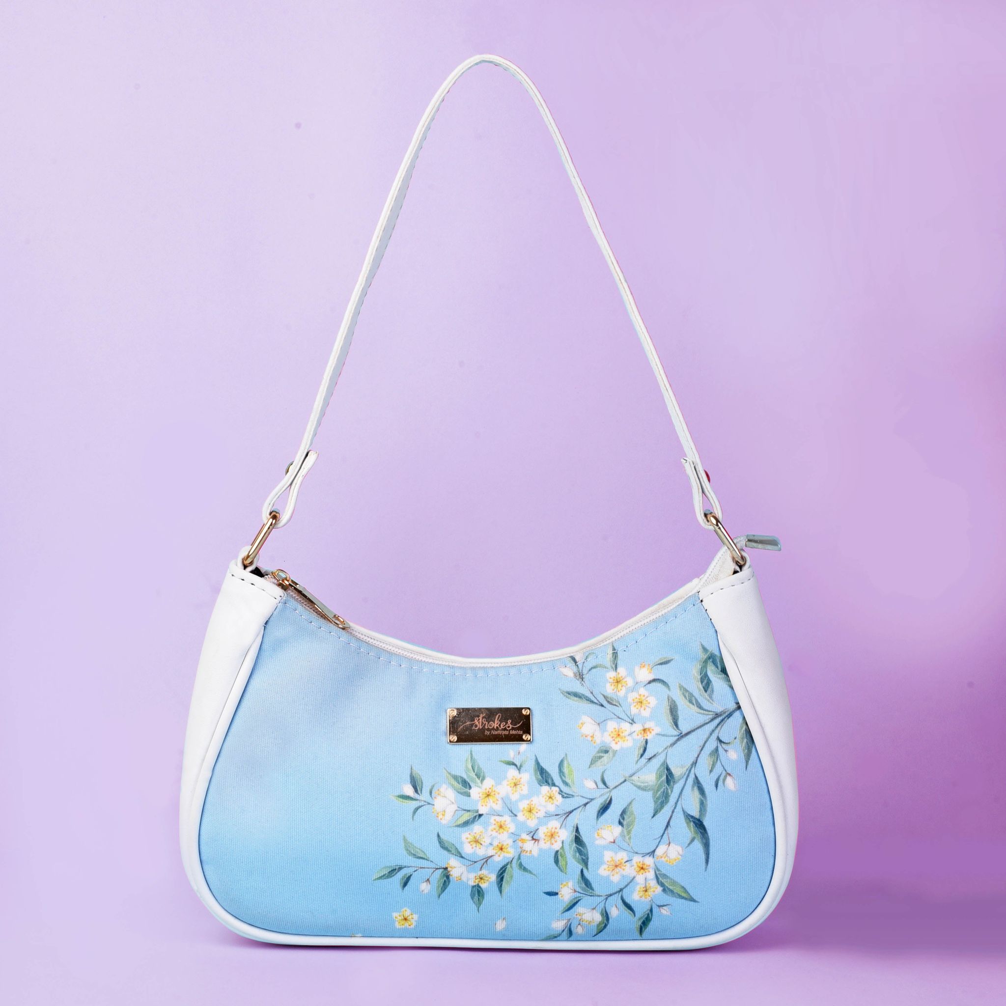 Periwinkle Blue and White Baguette Bag