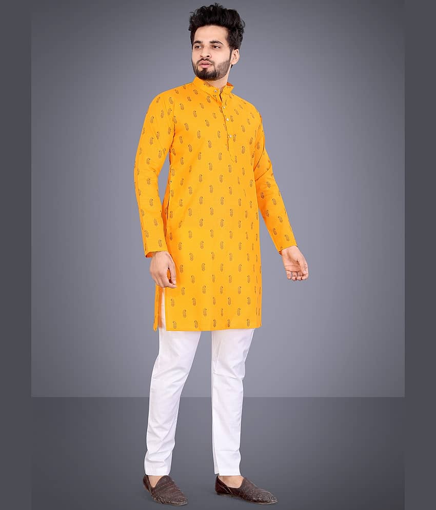 Nofilter Yellow Cotton Blend Regular Fit Men's Kurta Pyjama Set ( Pack of 1 )