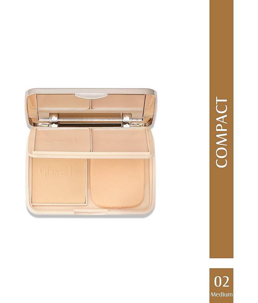 Glam21 Natural Oil-Control 3-in-1 Compact Powder For Long Lasting & Matte Finish Look 27gm Medium-02