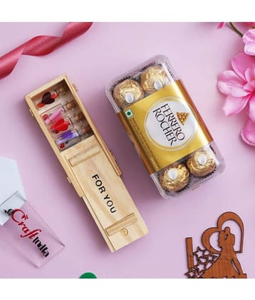 eCraftIndia Wooden Box "For You" with 7 Messages Gift & Ferrero Rocher Chocolates-400gm