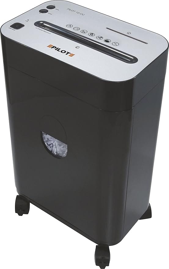 PILOT 12CC Paper, CD and Credit Card Cross Cut Shredder for Home/Office use with 12 Sheet Capacity, 4 x 33 mm Cross Cut, 16.8L Bin, Auto Start/Stop Sensors with 1 Year Carry in Warranty