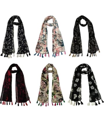 stolevilla Multi Printed Poly Cotton Yarn Stoles ( Pack of 6 )
