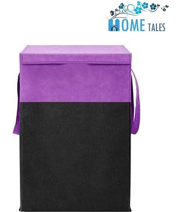 75 L Foldable Storage Box/Laundry Bag for Clothes|Toy Storage Box with Lid & Handle,Beige & Purple (Pack of 1 )