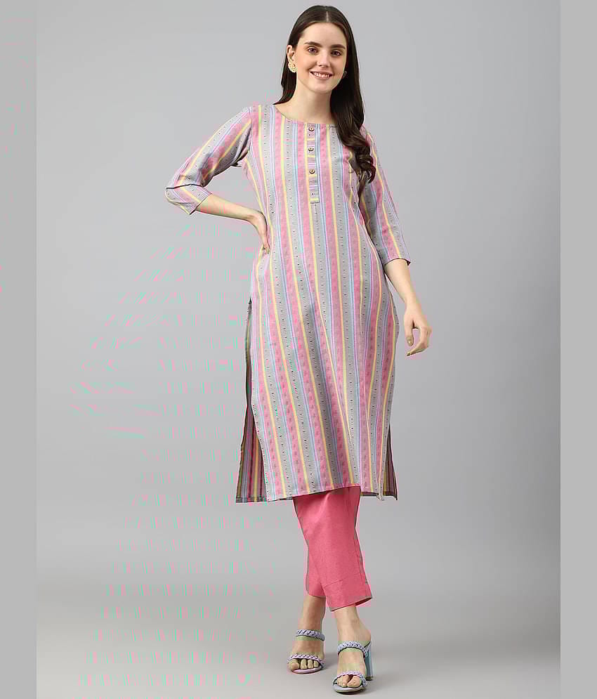 Hritika - Pink Straight Cotton Blend Women's Stitched Salwar Suit ( Pack of 1 )
