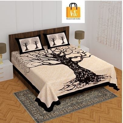 3001-Hometrade India-Standard King Size (90*108 Inches) Double Bedsheet With 2 Pillow Cover-RJ-14-Jaipur lining-3919