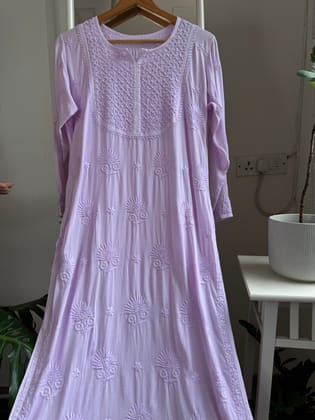 Premium Modal Chikankari Cotton Kurti - Lilac - Noor Collection-Lilac / cotton / XL