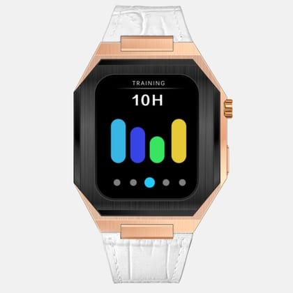 45MM Dual Tone Rose Gold Luxury Edition iWatch Case: Leather Strap-White Leather