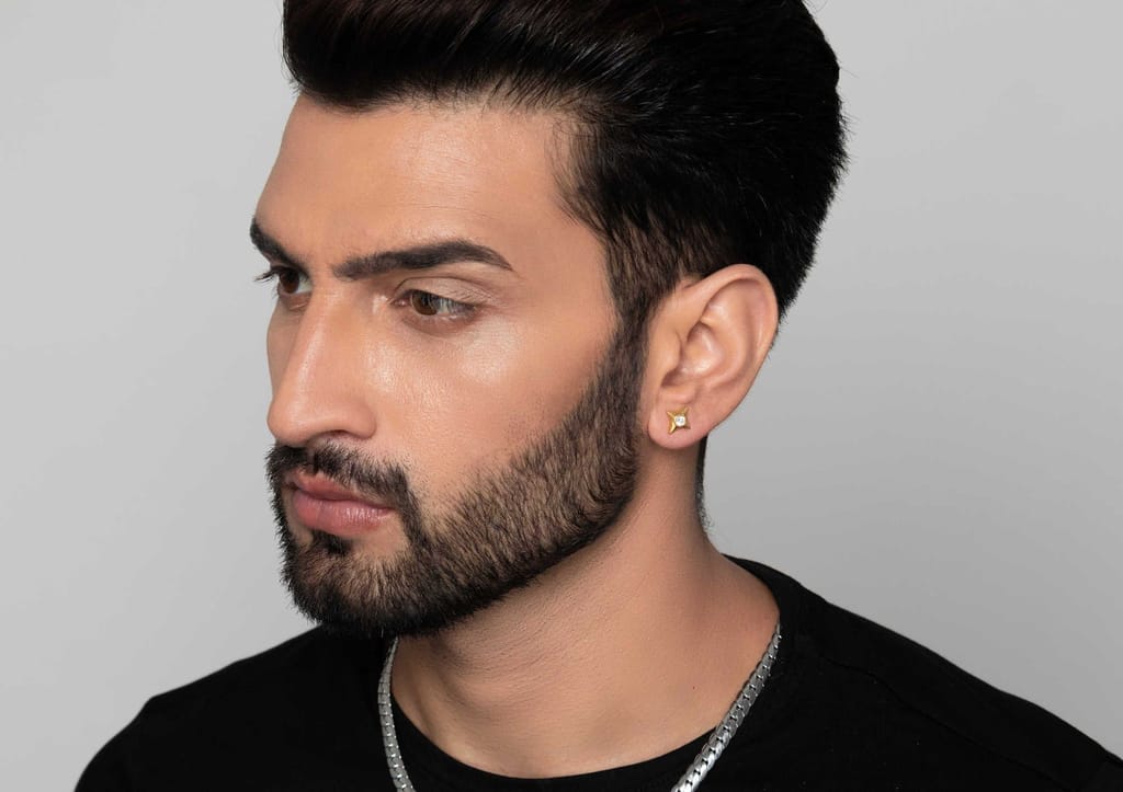 Concaved Quad Bezel Men's Ear Stud (1 Pc Only)