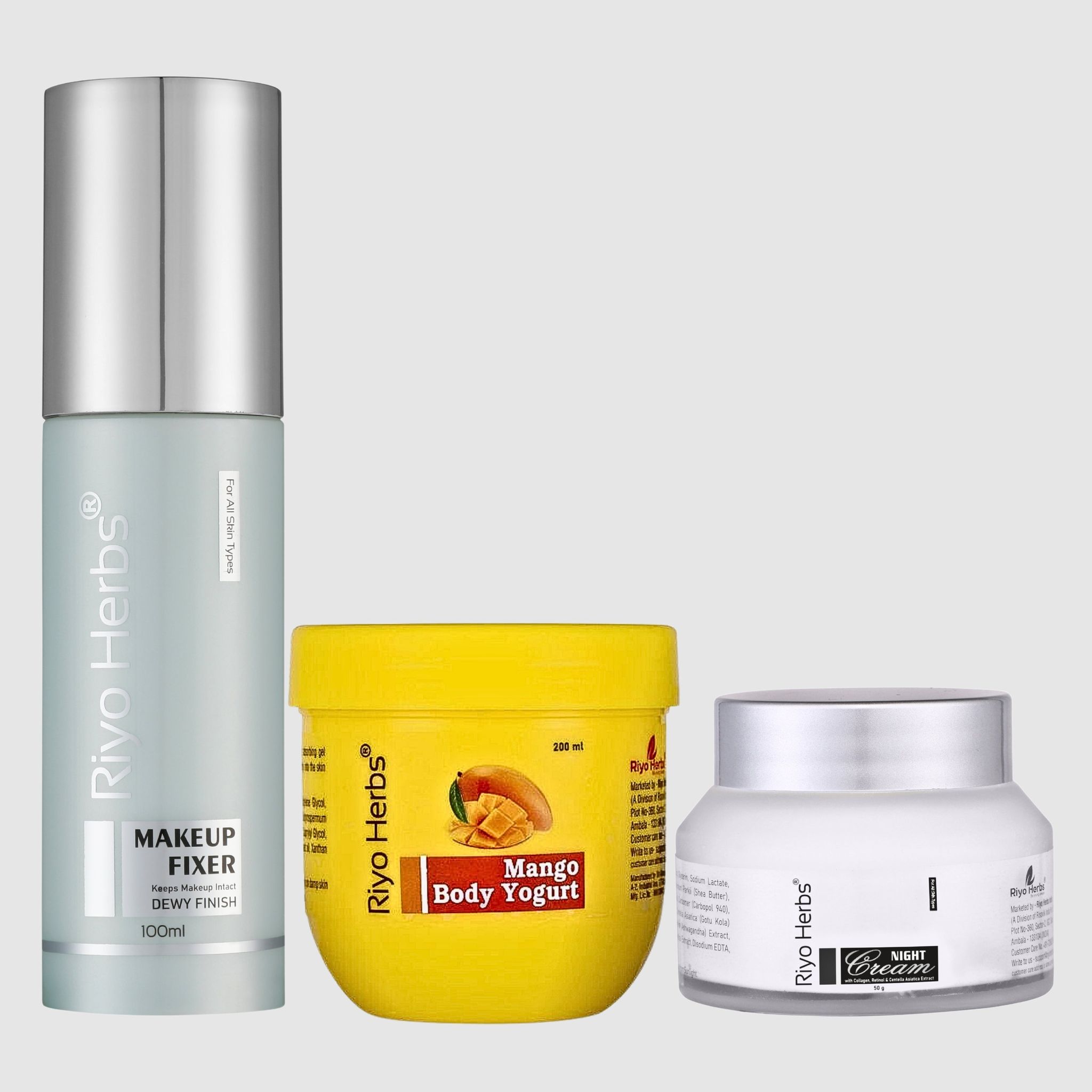 Makeup Fixer dewy finish, Mango Body Yogurt & Night Cream