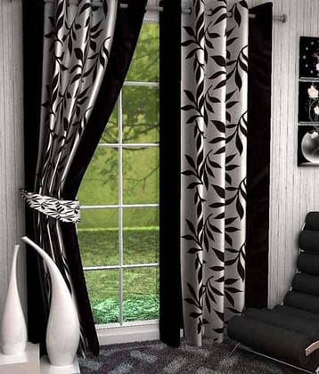 Tanishka Fabs Solid Semi-Transparent Eyelet Curtain 7 ft ( Pack of 2 ) - Black