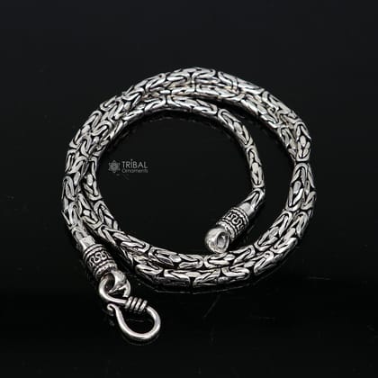 4mm 925 sterling silver handmade solid vintage byzantine design chain heavy  necklace, amazing luxury royal gifting designer jewelry ch563-23