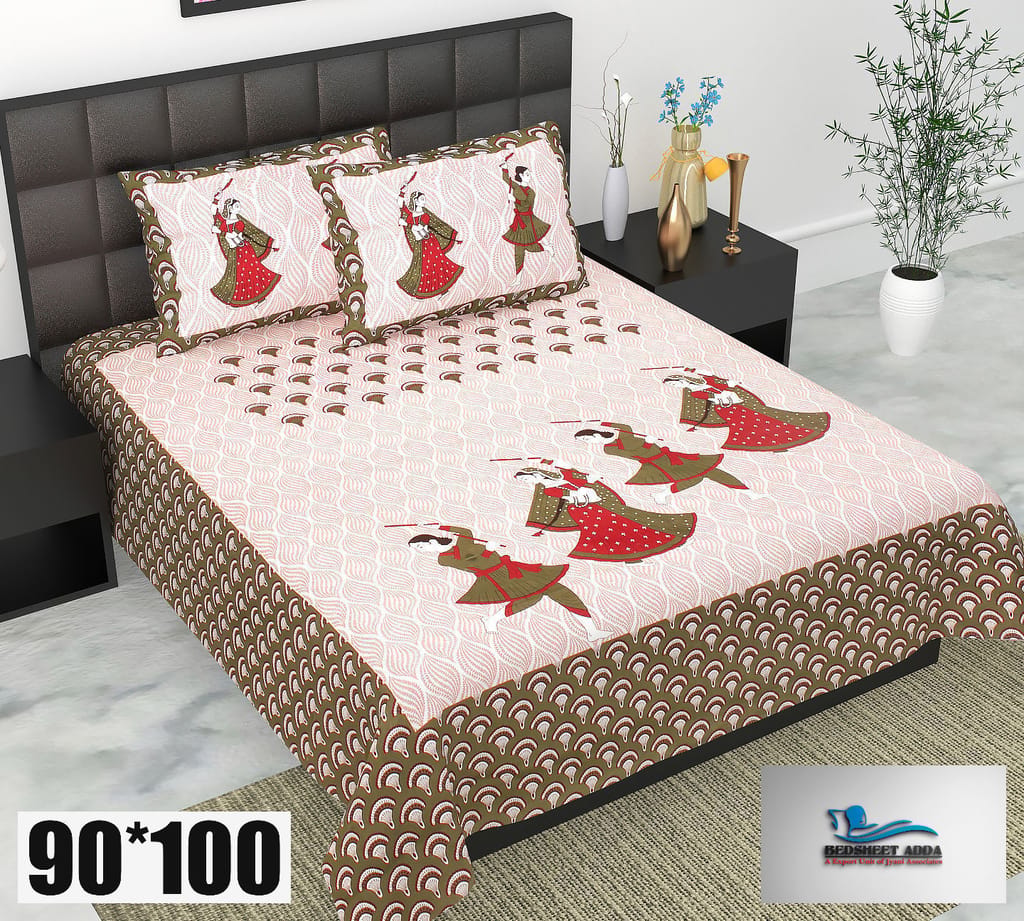 2001-Bedsheet Adda-Pure Cotton Jaipuri Printed Double Bedsheet With 2 Pillow Covers