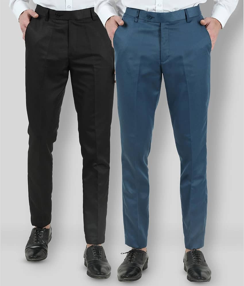 VEI SASTRE - Multicolor Cotton Blend Slim Fit Men's Chinos (Pack of 2)