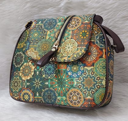 Women's Ethnic Handbag - Colorful Floral Patterned Crossbody Bag with Adjustable Strap