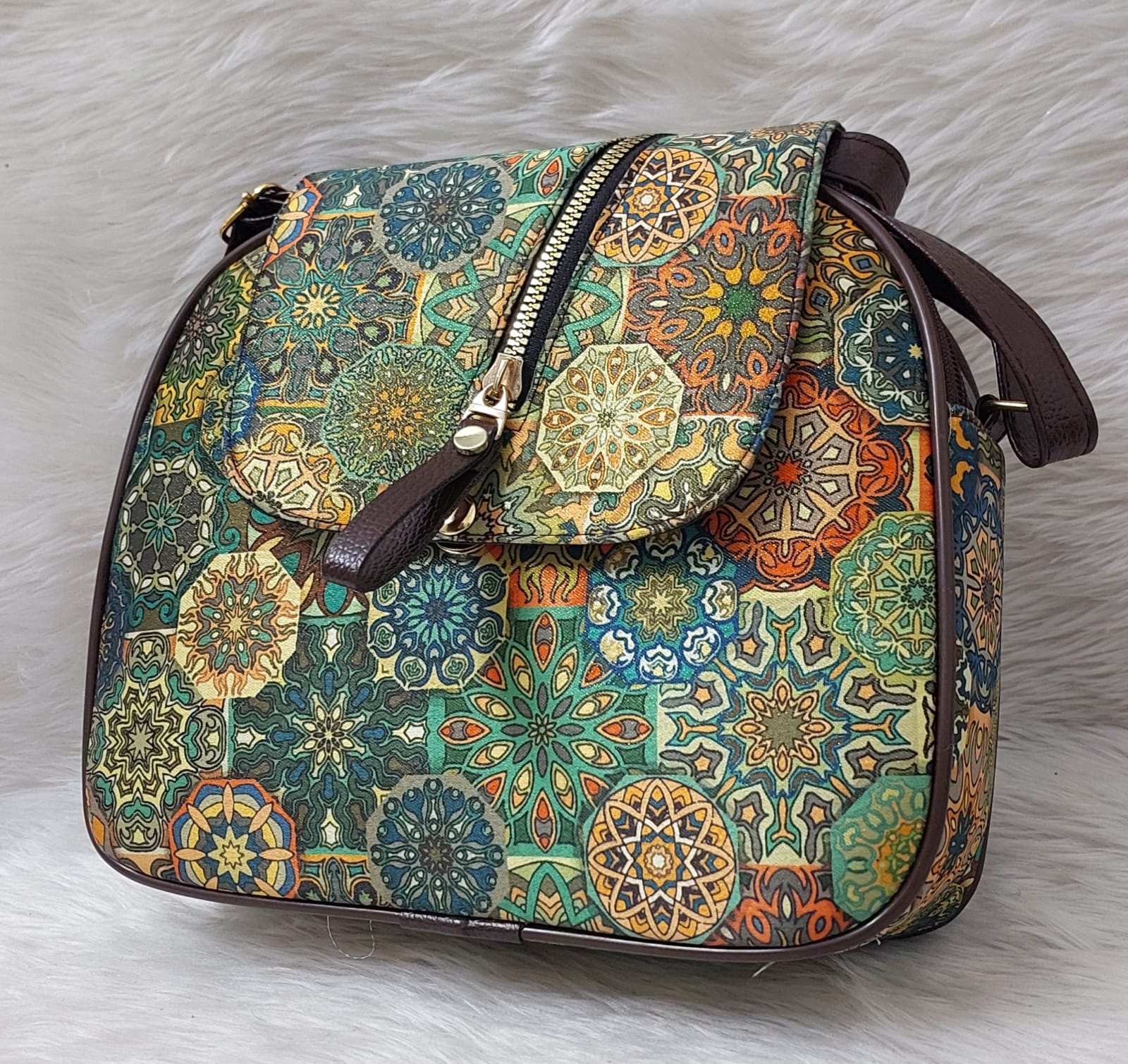 Women's Ethnic Handbag - Colorful Floral Patterned Crossbody Bag with Adjustable Strap